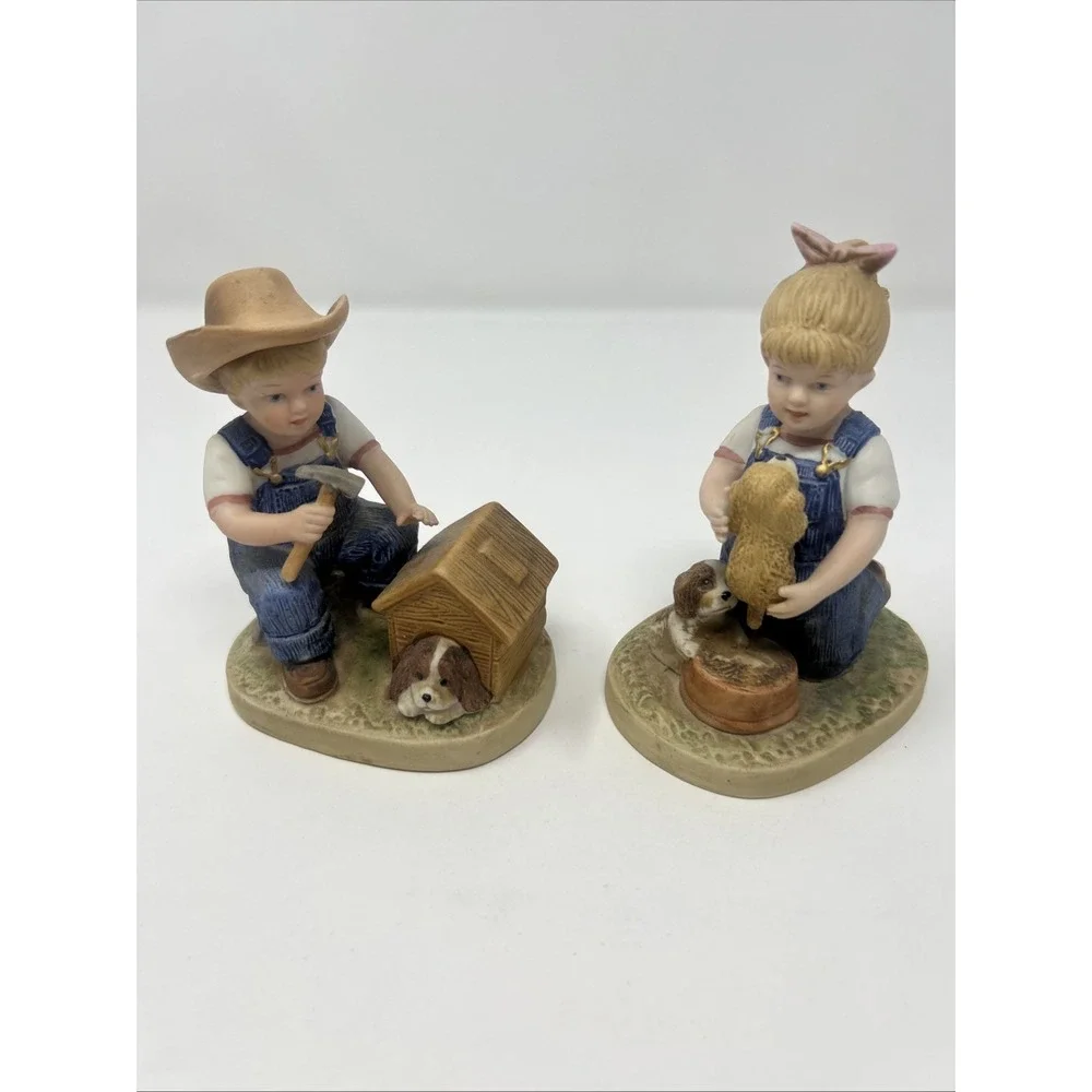 Vintage 1985 HOMCO Denim Days Puppy Love Danny Doghouse & Debbie Puppies
